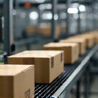 Packaging boxes moving on a production line