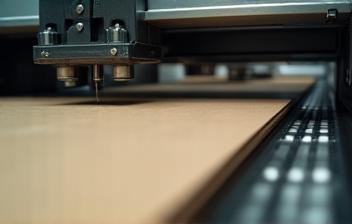Close up of printing machine printing on cardboard box